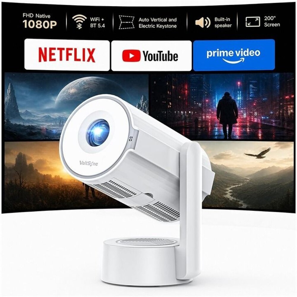 Portable Mini Projector with WiFi and Bluetooth Compatible with Netflix